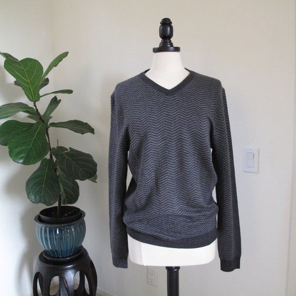 TASSO ELBA Grey Chevron Wool Blend Grandpa Sweater - Picture 11 of 14